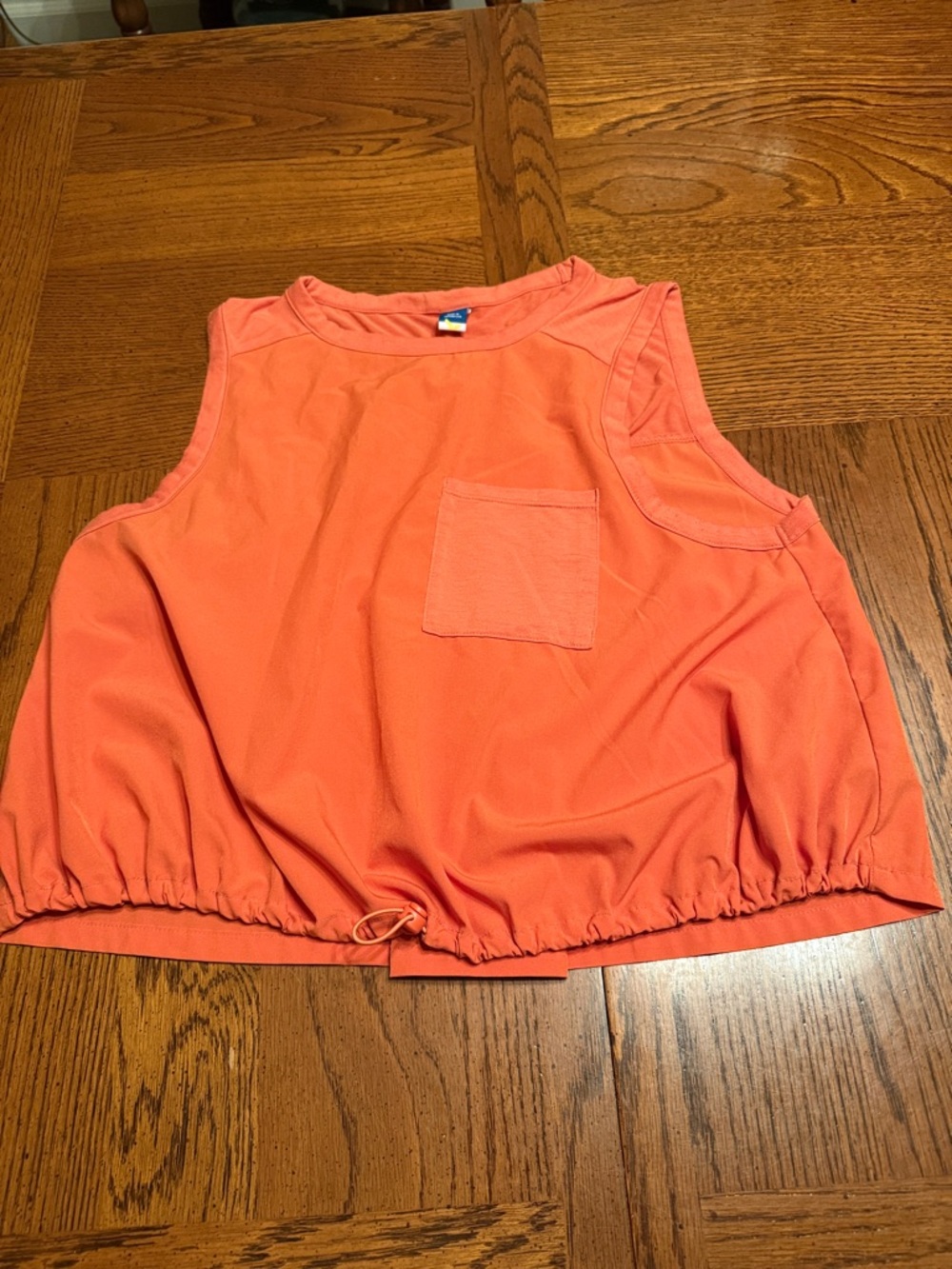 Crop Tank Top in Coral Pink - Women's Casual Drawstring Pocket